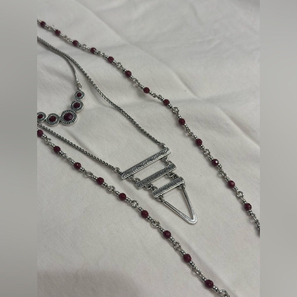 Lucky Brand Layered Silver and Red Necklace